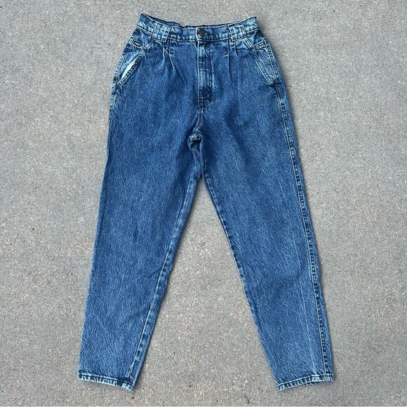 Vintage 80s 90s Chic Stone Wash bareback high rise pleated taper leg mom jeans - Picture 1 of 6
